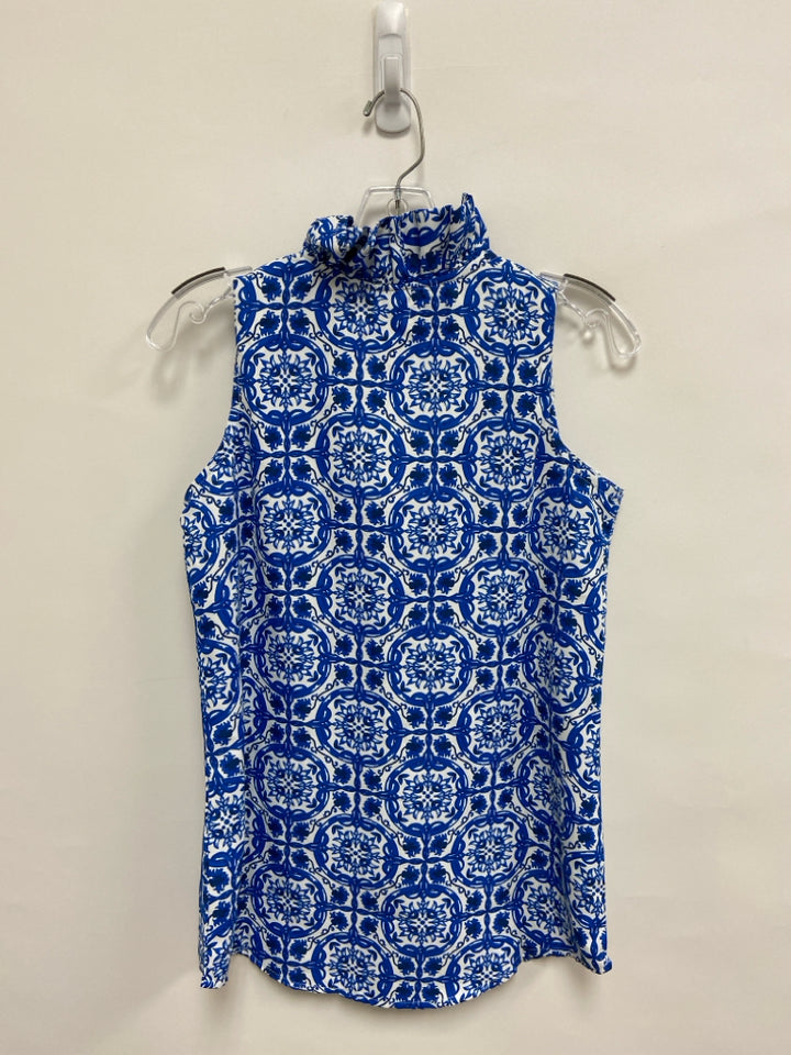NWT Mudpie Size XS Royal Blue/White Ruffles Sleeveless Ladies Top