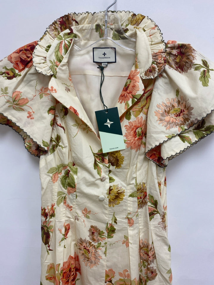 NWT TUCKERNUCK Size XXS Cream Coral/Green Floral Ladies Dress