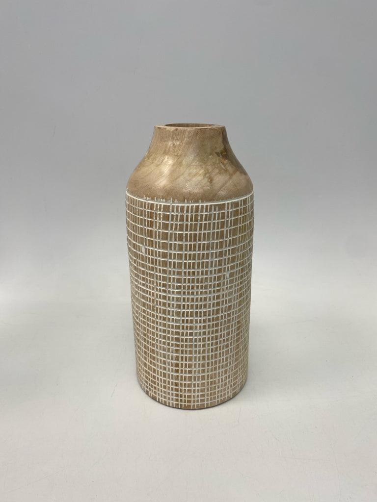 Natural White Plaid Wood Vase