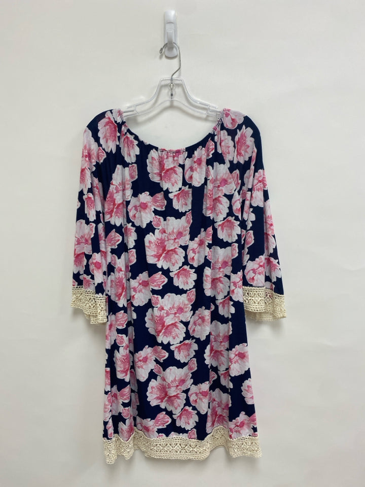 PINK BLUSH Size M Navy White/Pink Flowers Bell Sleeves Maternity Dress