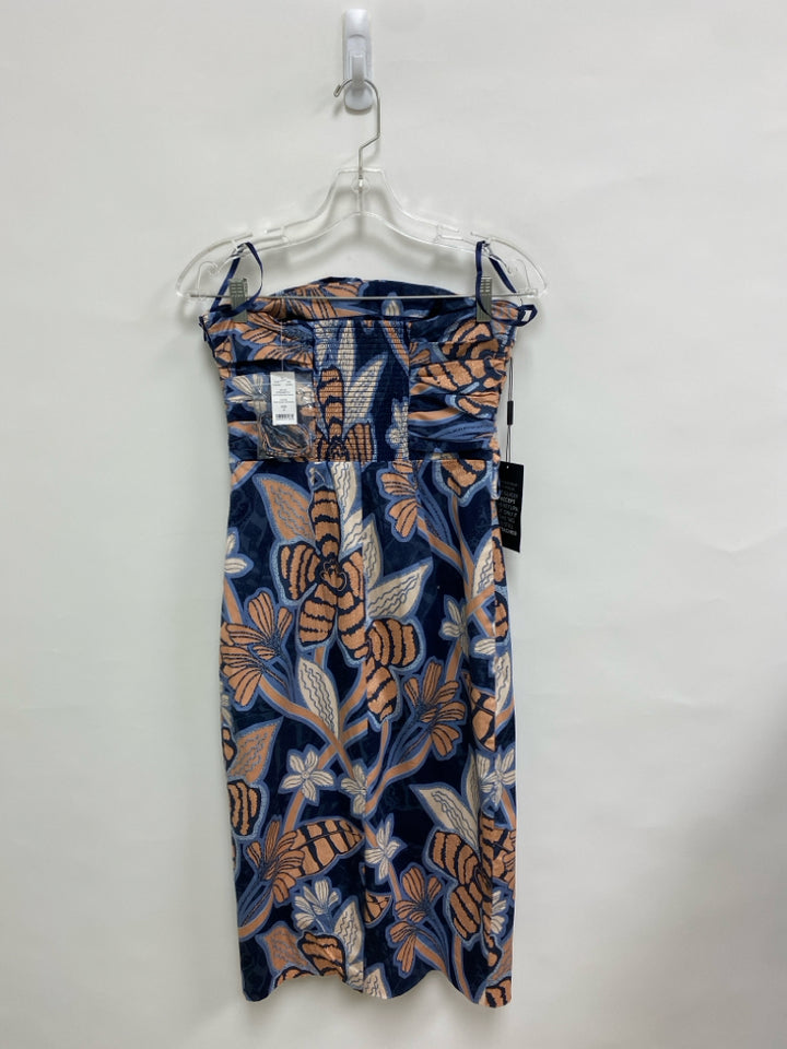 NWT Wht House/Blk Mkt Size 2 Navy/Blue Cream/Tan Floral Strapless Ladies Dress