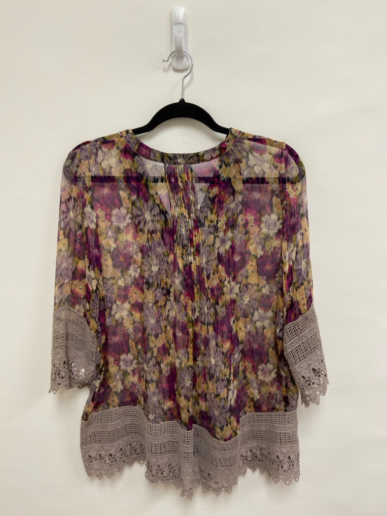 Sundance Size M Purple Lavender/Orange Abstract Sheer Ladies Top