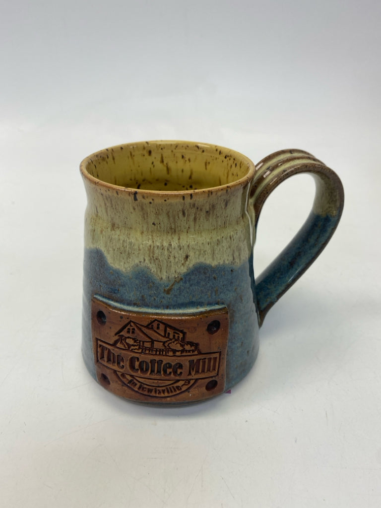 Cream/Blue Yellow Pottery Coffee Mug