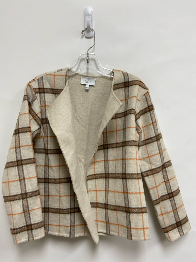 Michael Stars Size XS Cream Orange/Brown Plaid Drape Wool Blend Ladies Jacket