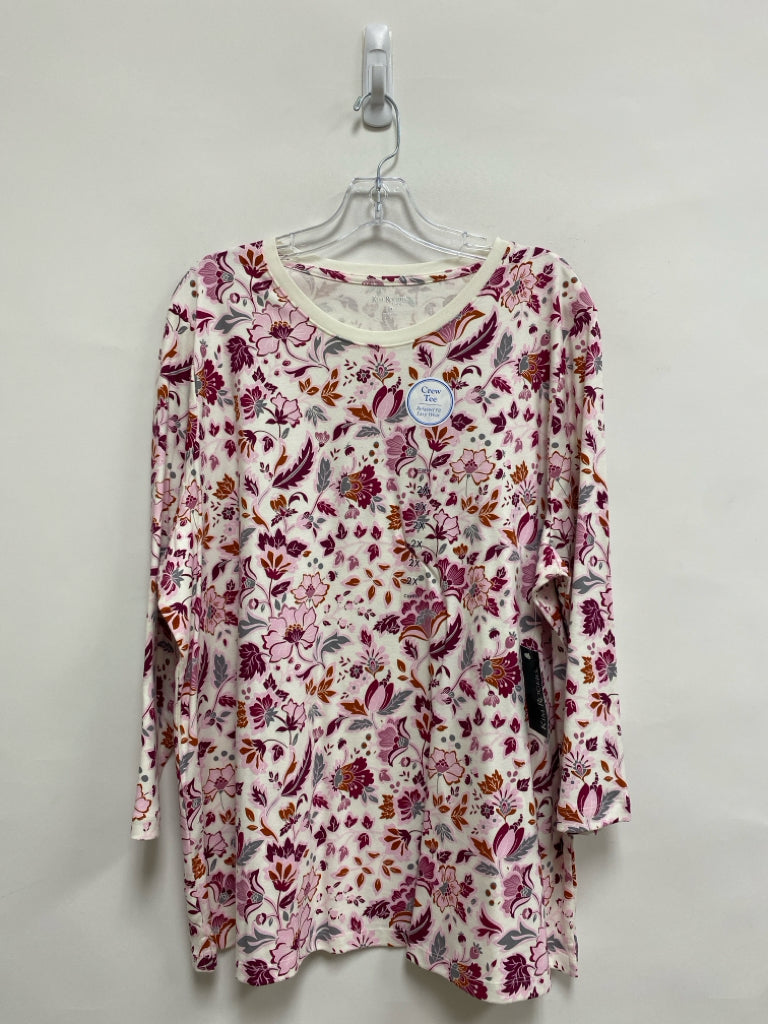 NWT Kim Rogers Size 2X Cream/Pink Burgundy/Tan Floral Plus Size Top