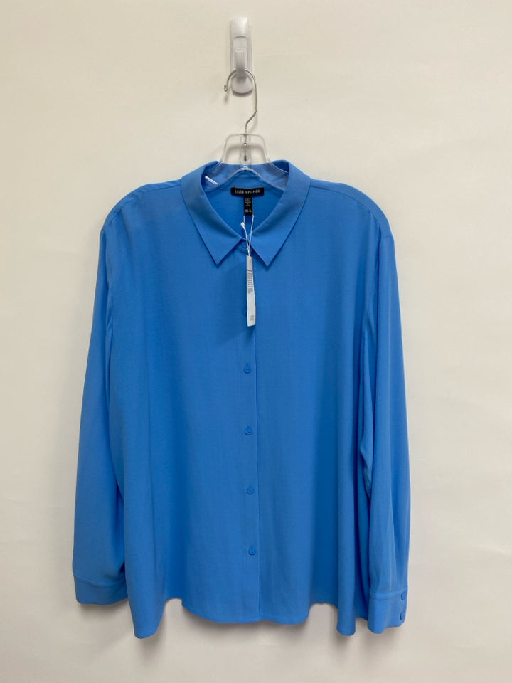 NWT Eileen Fisher Size XL Powder Blue Button Up Ladies Top