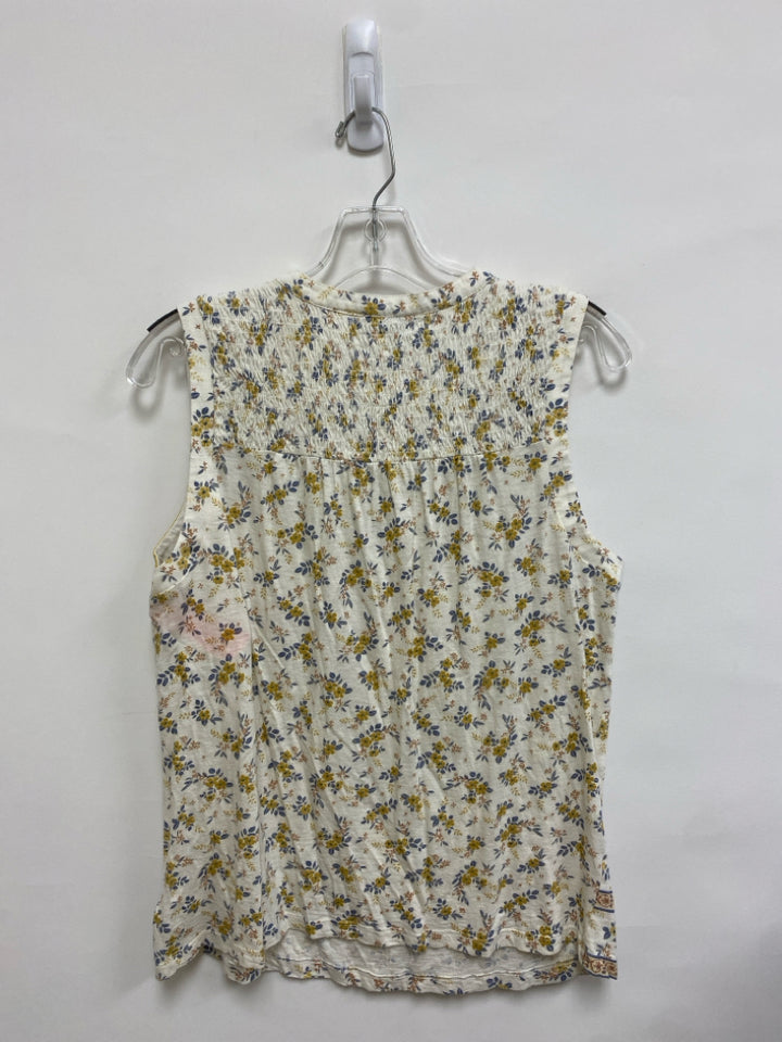 Lucky Brand Size M Cream Gold/Gray Smocking Sleeveless Ladies Top