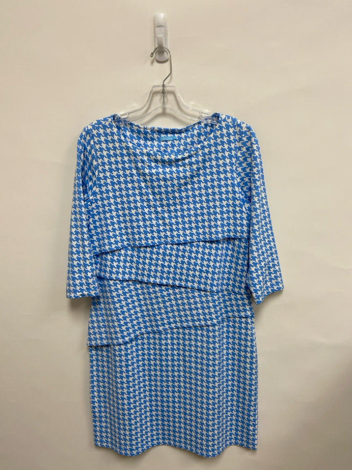 J McLaughlin Size L Blue White Houndstooth Ladies Dress