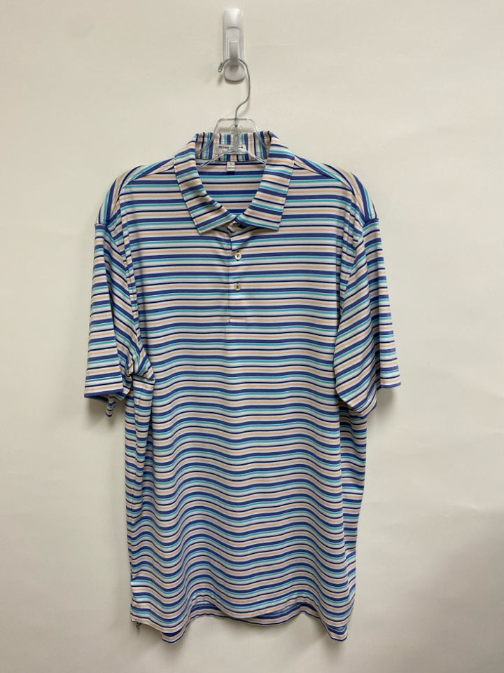 Peter Millar Size L White/Periwinkle Aqua/Coral Stripes Men&