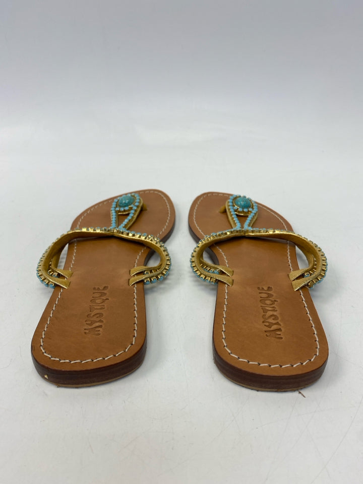 Mystique Size 10 Blue Gold Beaded Sandals
