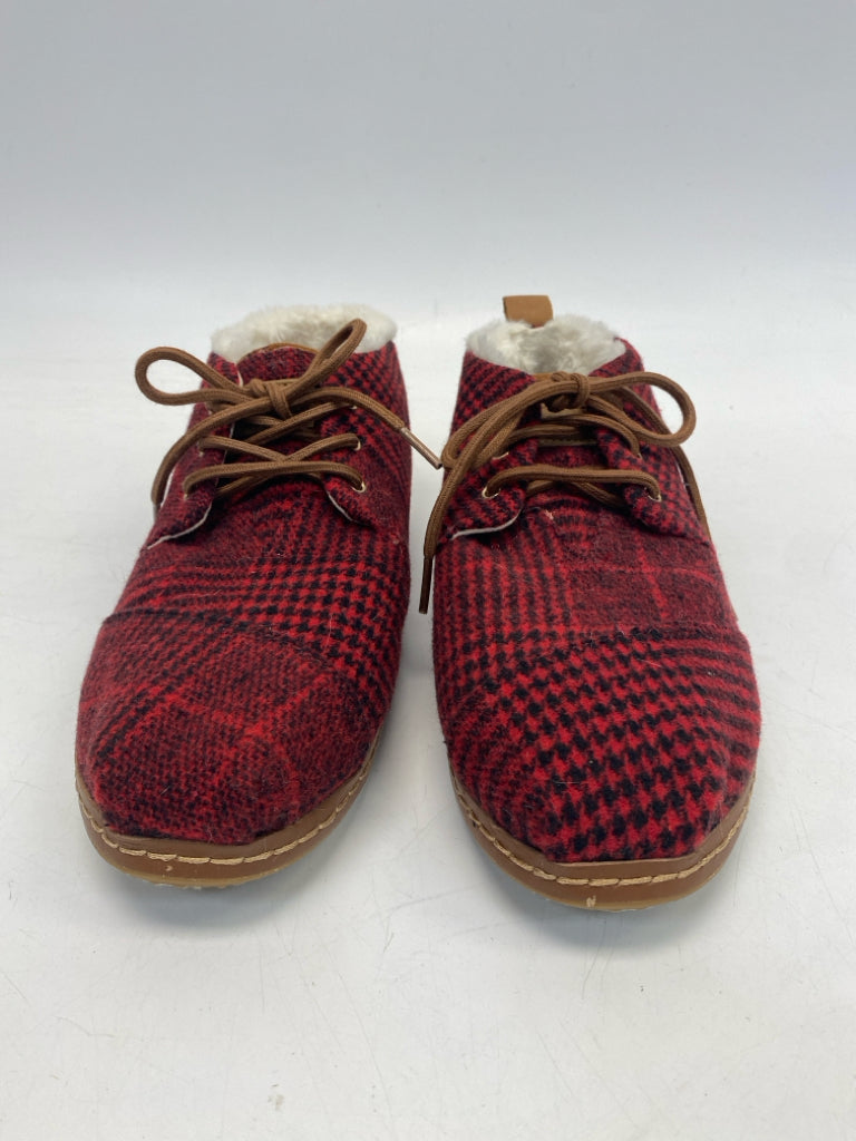 Toms US Shoe Size 10 Red Plaid Flats
