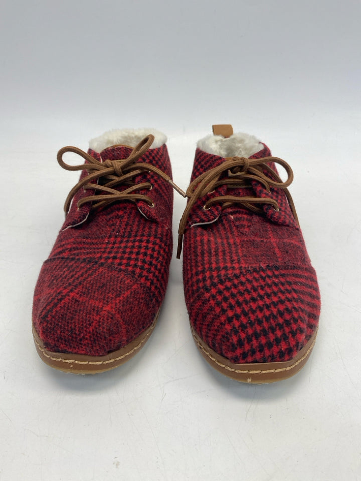 Toms US Shoe Size 10 Red Plaid Flats