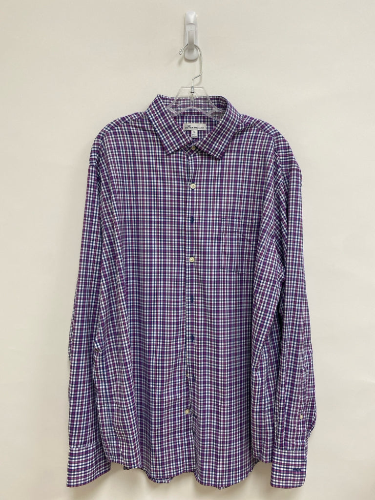 Peter Millar Size XL Purple Navy/White Plaid Button Up Men&