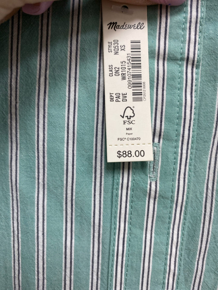 NWT Madewell Size XS Seafoam White/Black Stripes Button Up Ladies Top