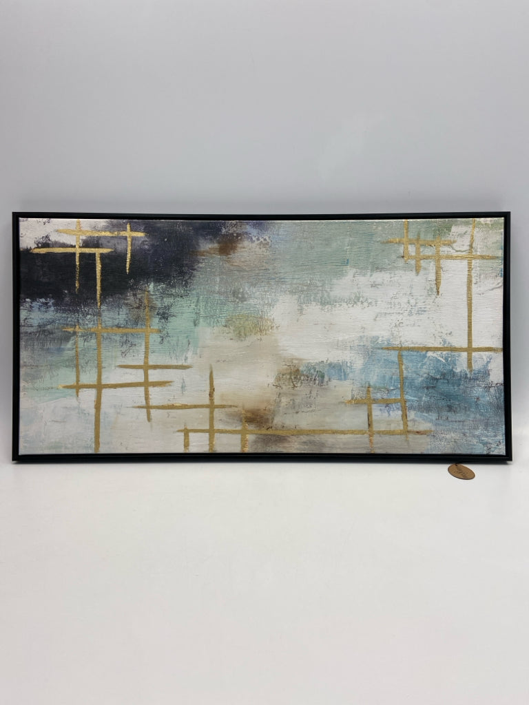 NEW Aqua/White Black/Gold Abstract Canvas Art