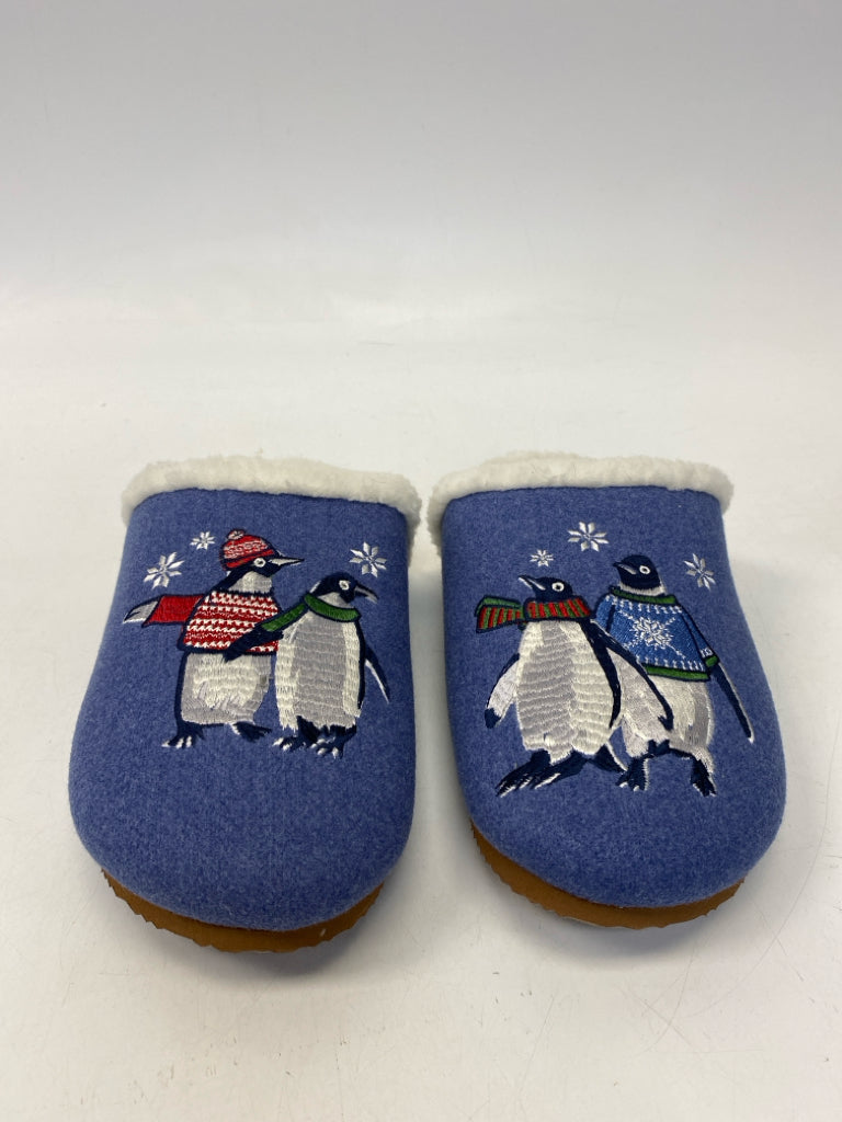 NEW Lands End US Shoe Size 9 Blue Red/Green Penguin(s) Slippers