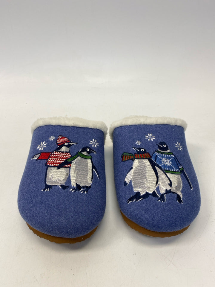 NEW Lands End US Shoe Size 9 Blue Red/Green Penguin(s) Slippers