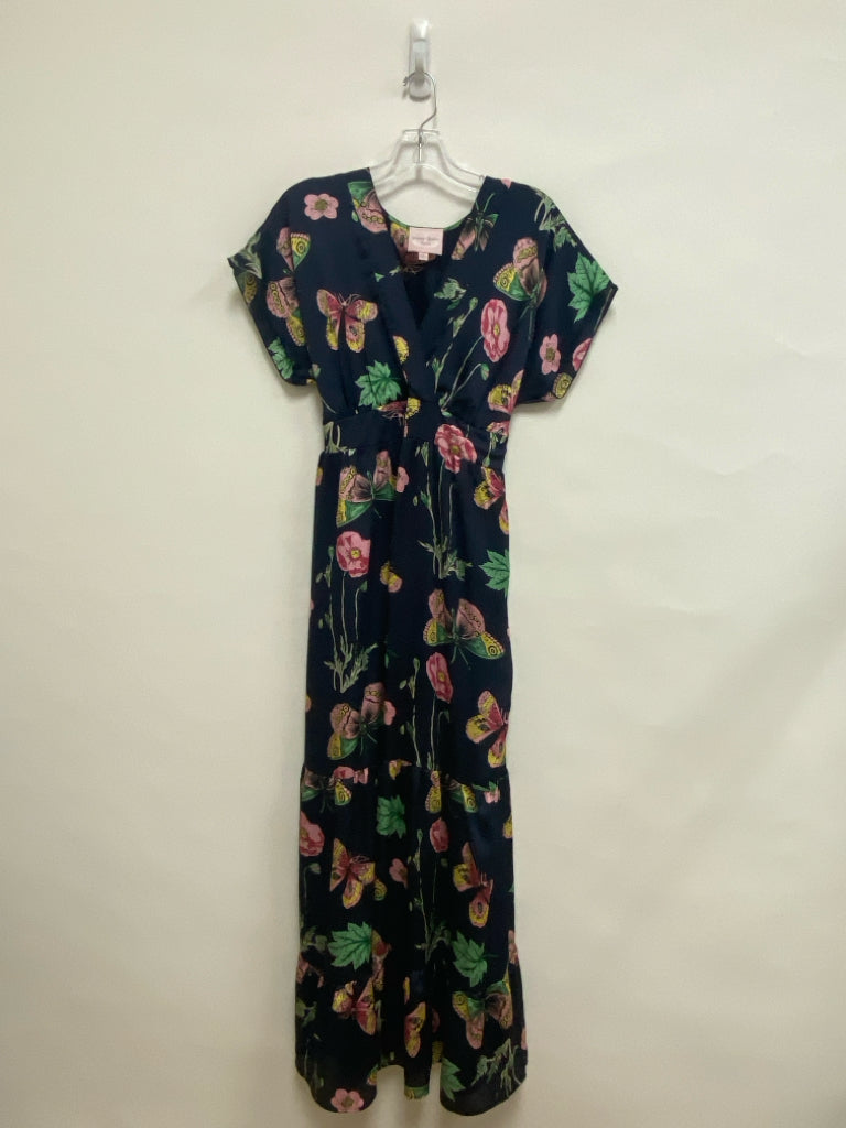 Romeo/Juliet Size S Navy/Pink Green/Yellow Butterflies/Flowers Maxi Ladies Dress