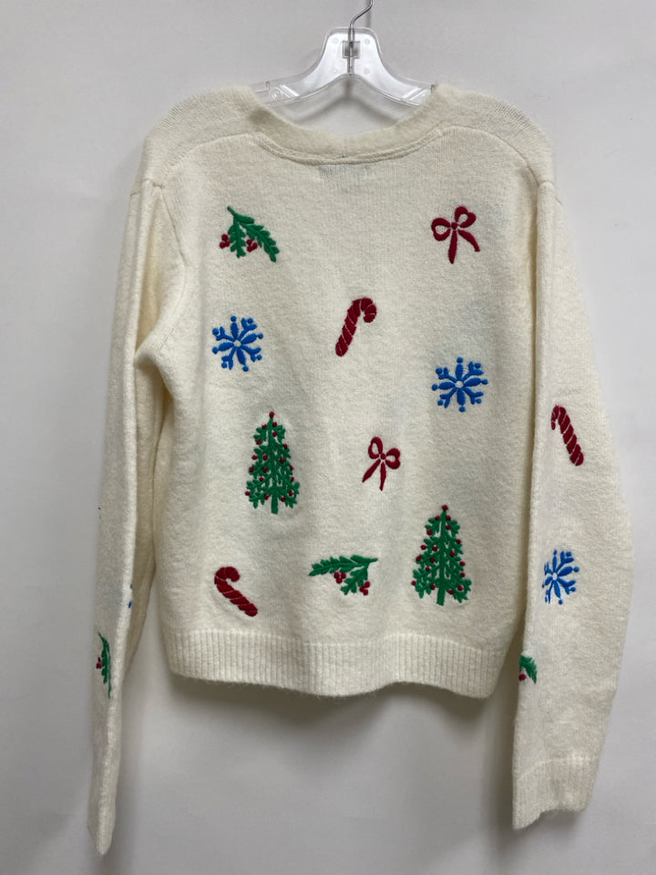 Cupcakes/Cashmere Size L White Multi Color Christmas Cardigan Ladies Sweater