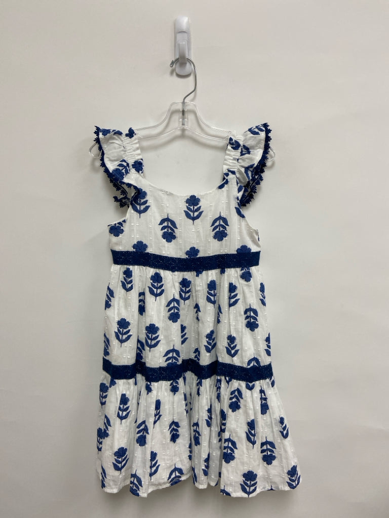 SIZE 7 White/Blue Flowers Sleeveless Swiss Dot Girl&