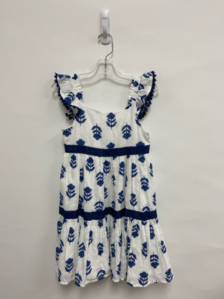 SIZE 7 White/Blue Flowers Sleeveless Swiss Dot Girl&