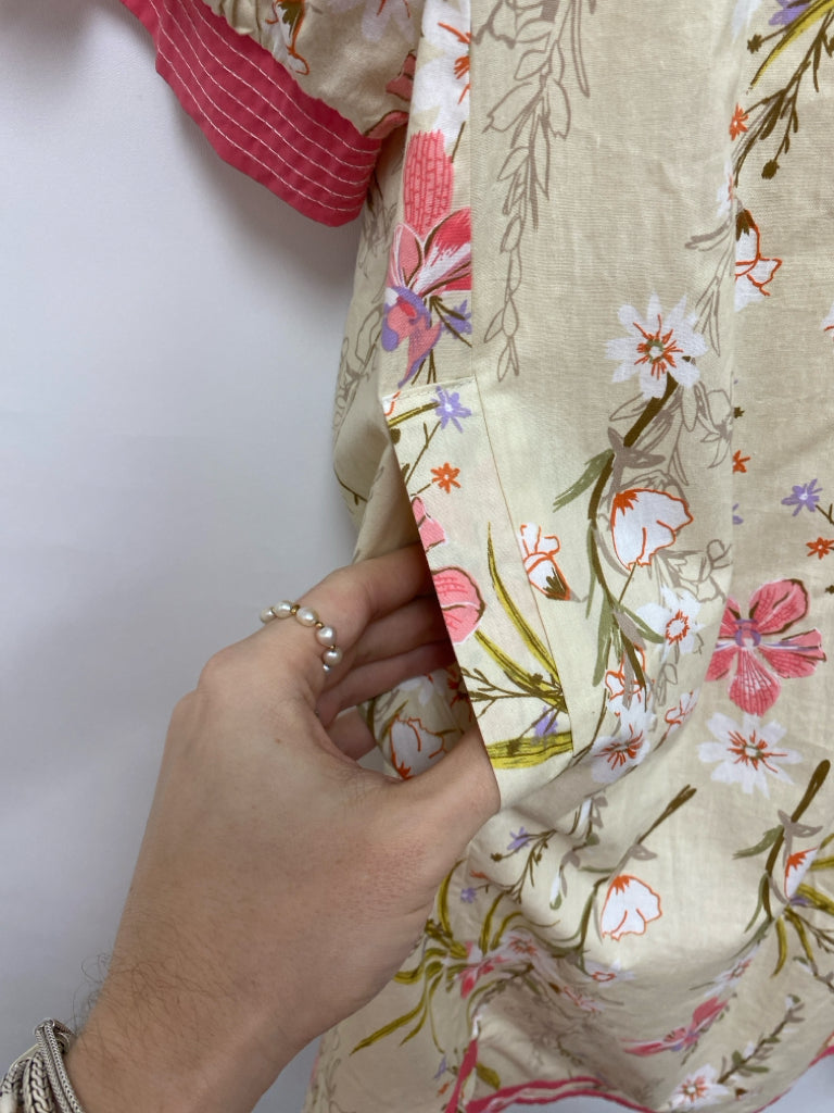Umgee  SIZE  2X Cream/Coral Yellow/Multi Floral 3/4 Sleeve Plus Size Dress