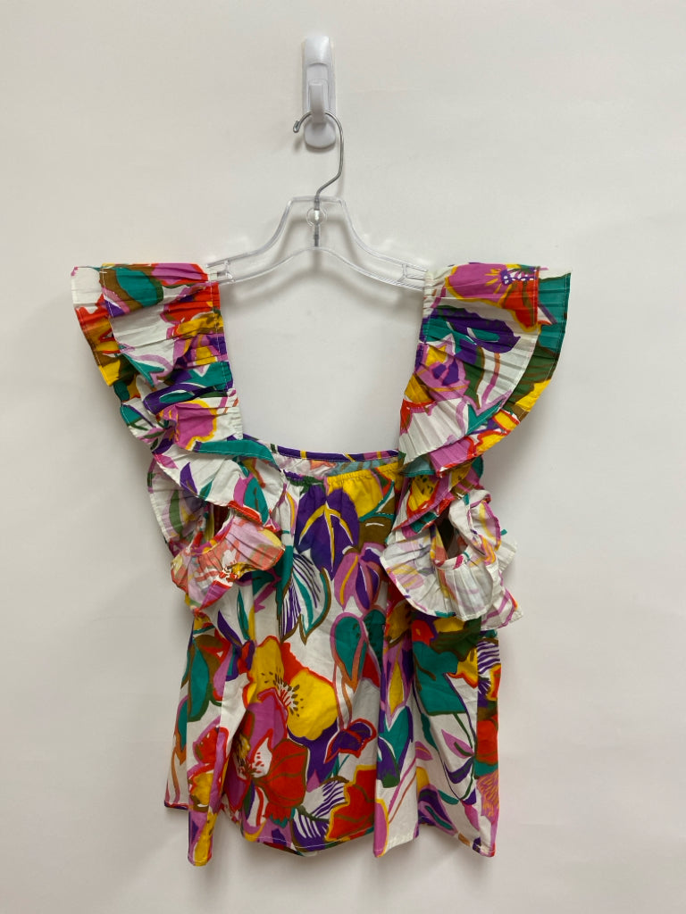 NWT entro Size L Purple/Yellow Red/Multi Ruffles Sleeveless Ladies Top