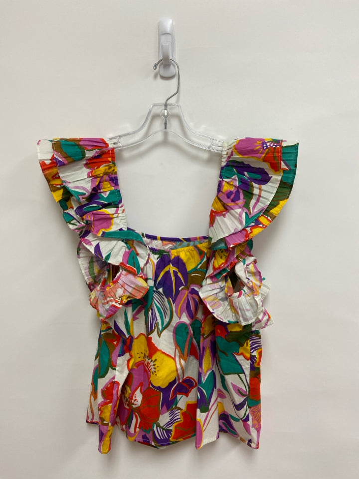 NWT entro Size L Purple/Yellow Red/Multi Ruffles Sleeveless Ladies Top