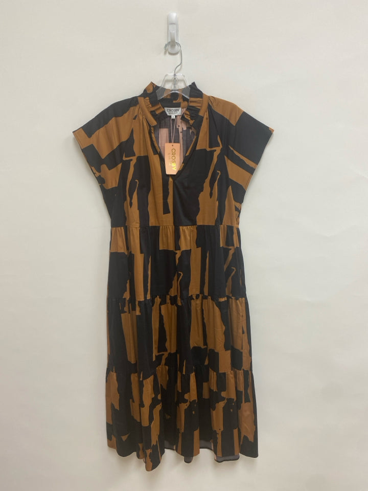 NWT Crosby Size M Black Brown V Neck Ladies Dress