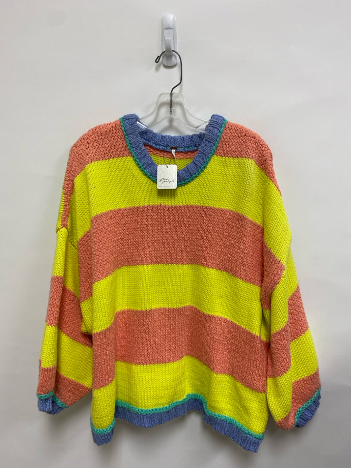 NWT Free People Size S Orange Yellow Striped Cable Knit Ladies Sweater