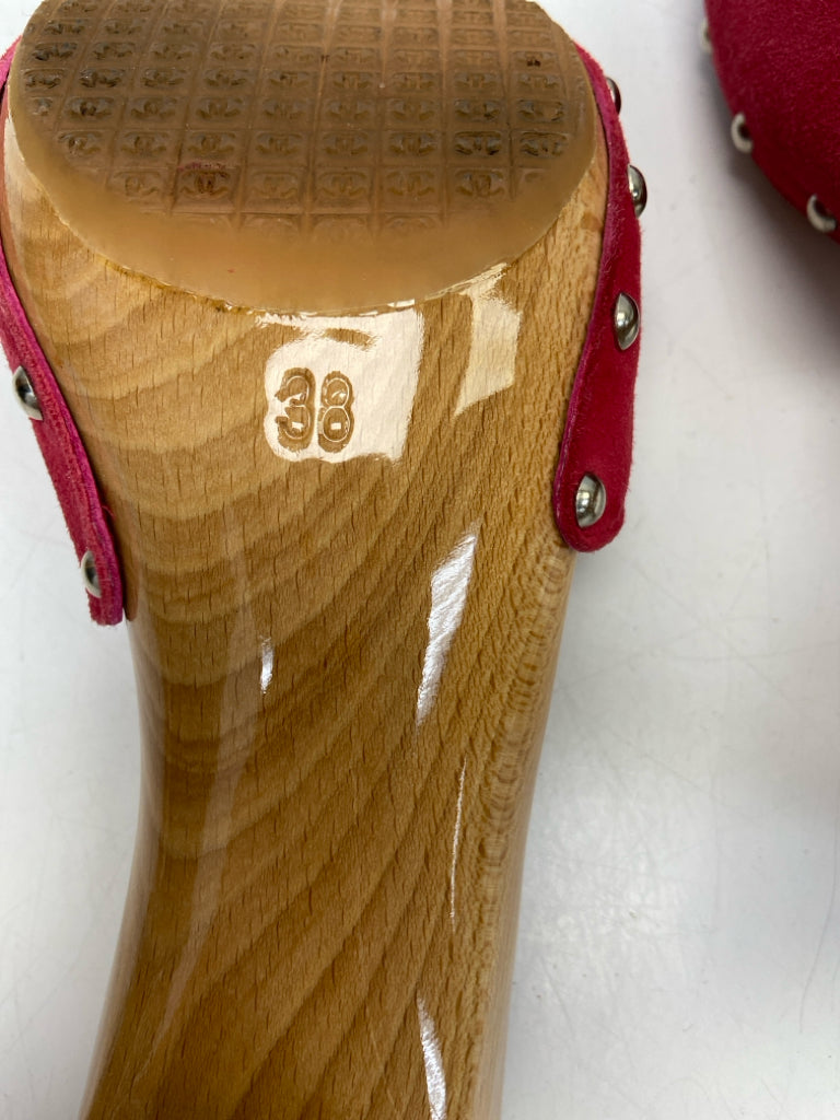 Chanel  Size 38 Dark Raspberry Buckle(s) Suede Sandals
