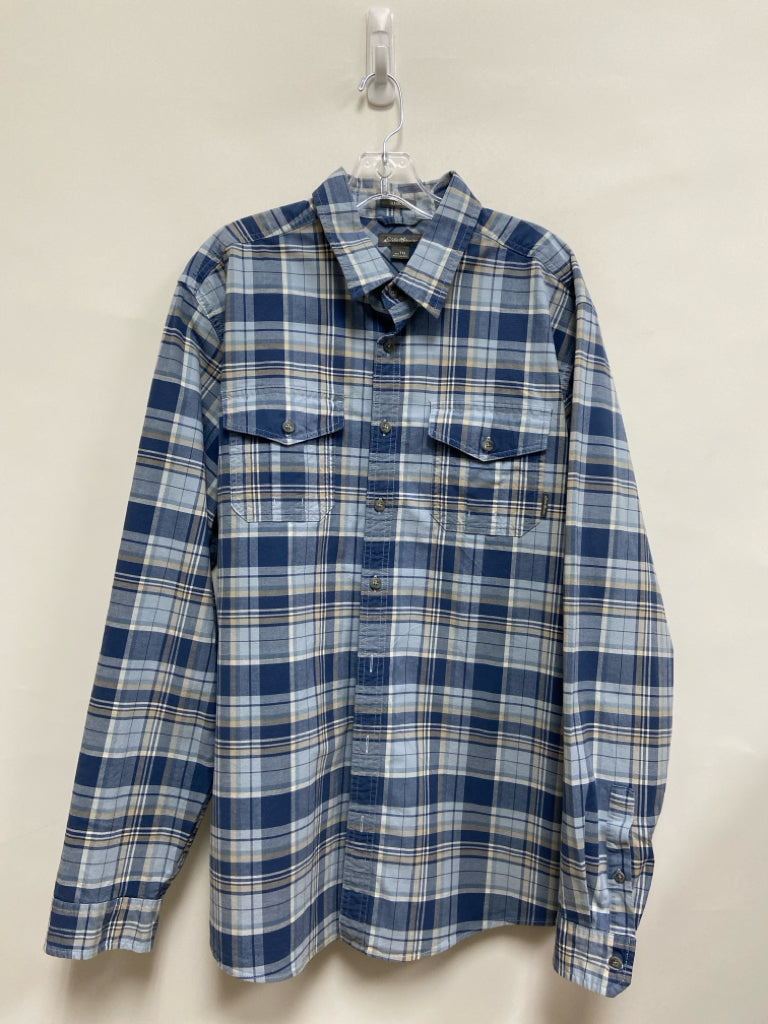 Eddie Bauer Size XLT Blue Beige/White Plaid Men&