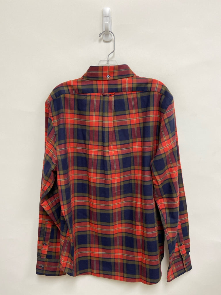 Todd Snyder Size L Red/Navy Olive Green Plaid Button Up Men&