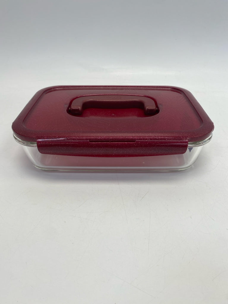 Lock &amp; Lock Red Clear Flowers Glass Storage Container