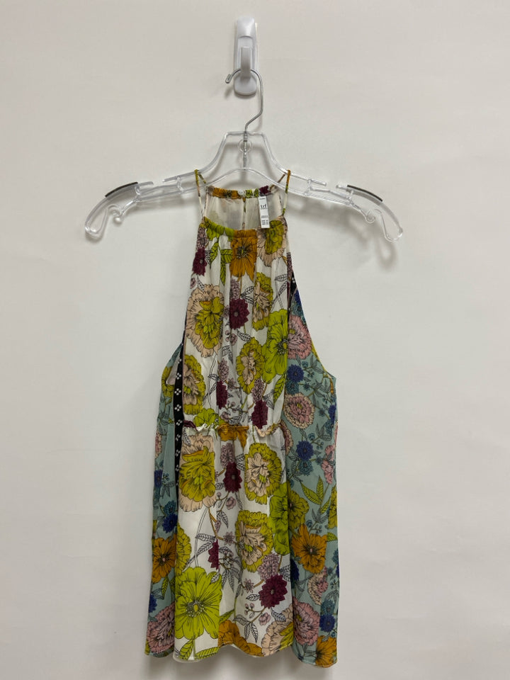 Zara Size XS White Yellow/Multi Flowers Sleeveless Ladies Top