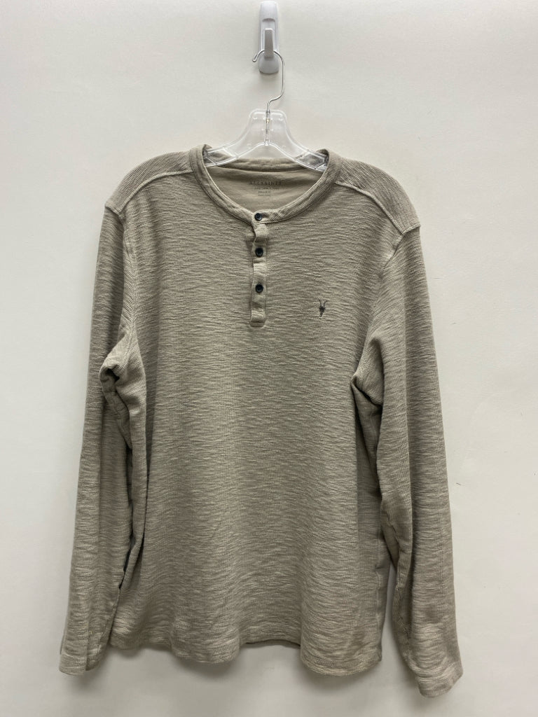 All Saints Brand Size L Taupe Texture Henley Men&