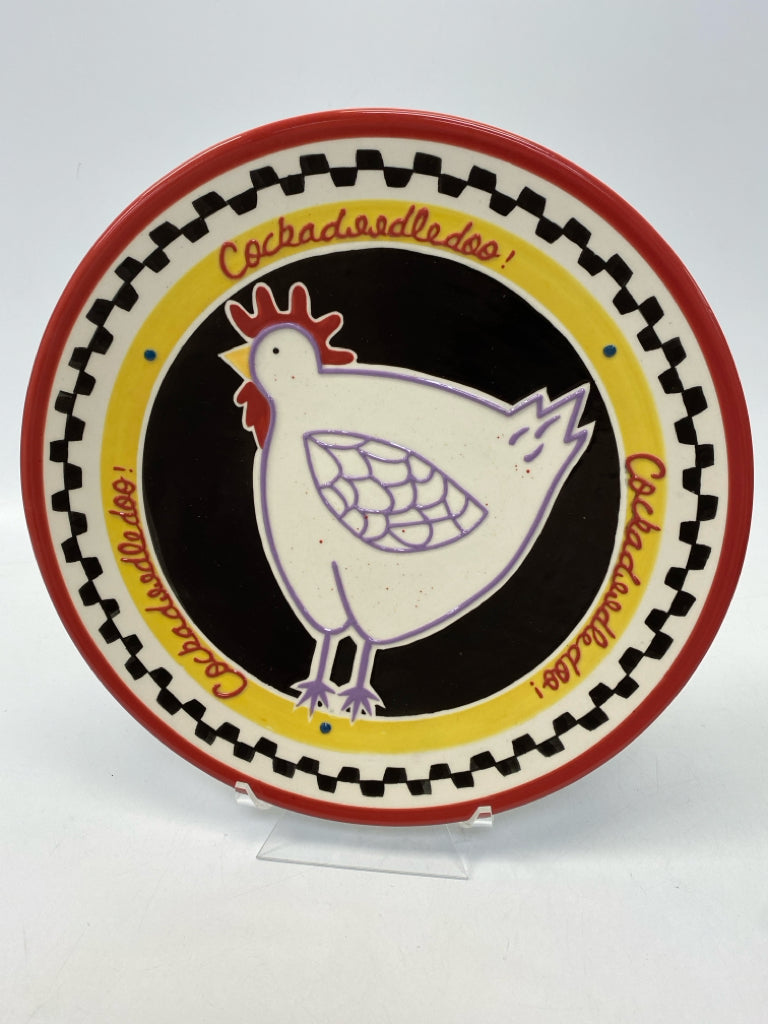 Black/Cream Red/Yellow Rooster Ceramic Plate (s)