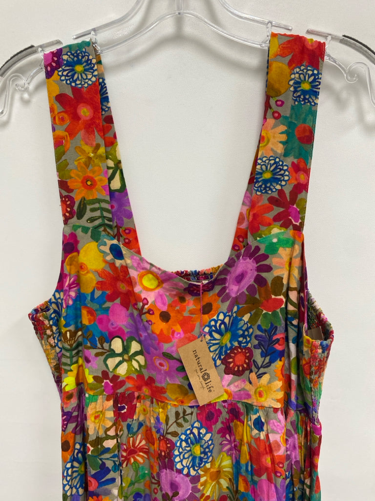 NWT Natural Life Size L Orange/Red Green/Multi Floral Sleeveless Ladies Dress