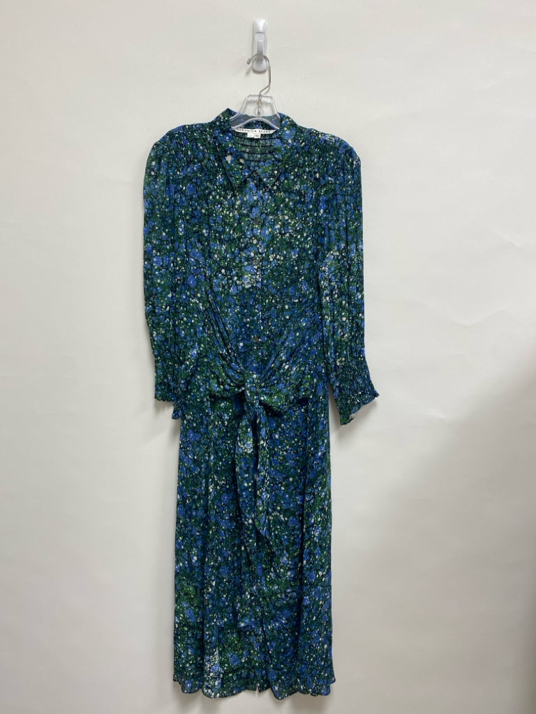 VERONICA BEARD Size 8 Blue/Green Cream Smocking Button Up Ladies Dress