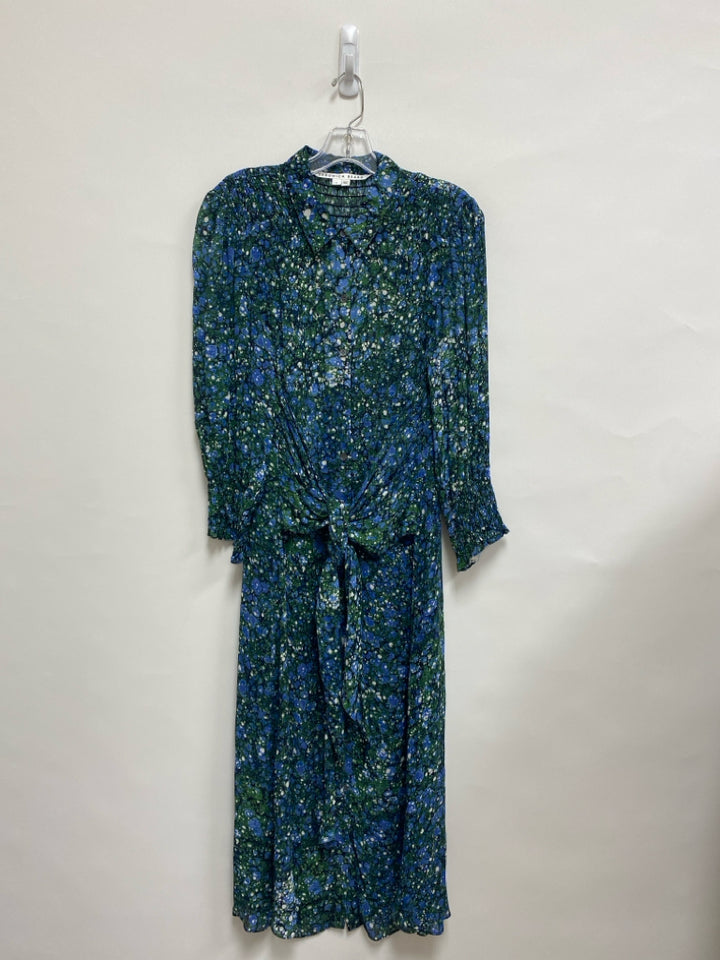 VERONICA BEARD Size 8 Blue/Green Cream Smocking Button Up Ladies Dress