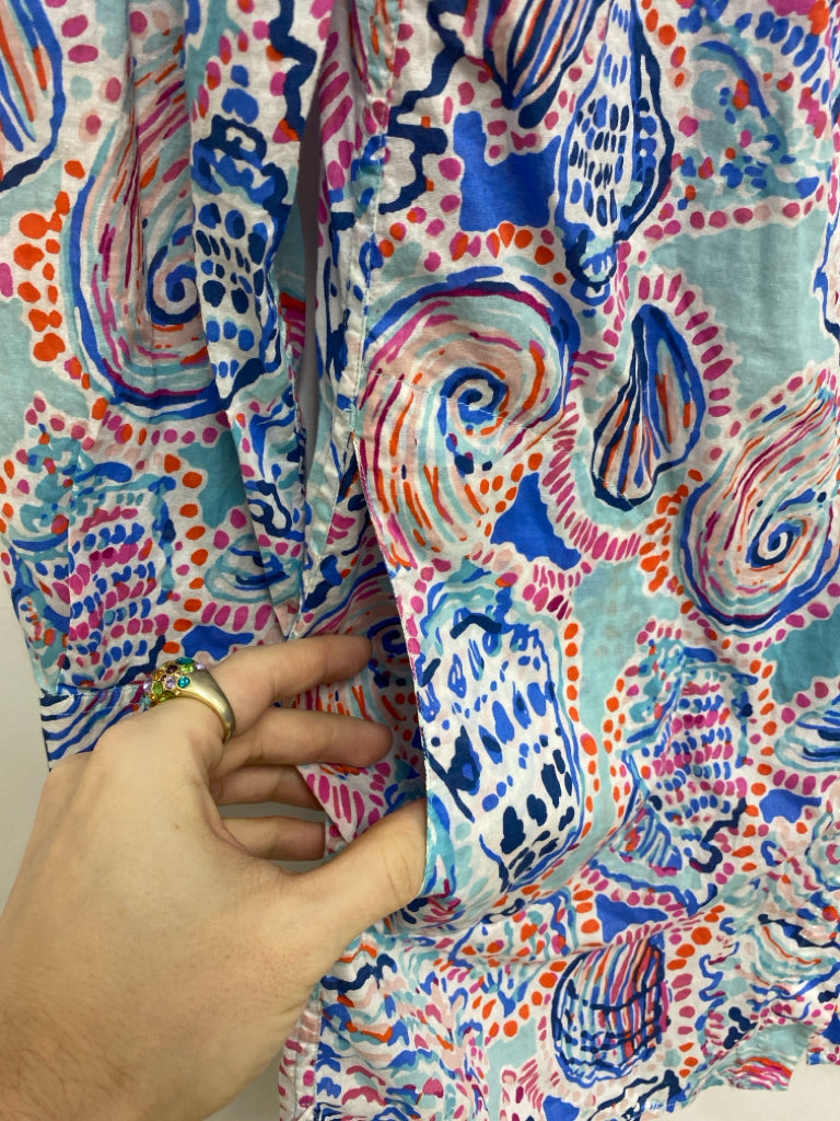 LILLY PULITZER Size M Aqua/Pink Orange/Blue Shells Button Up Ladies Coverup