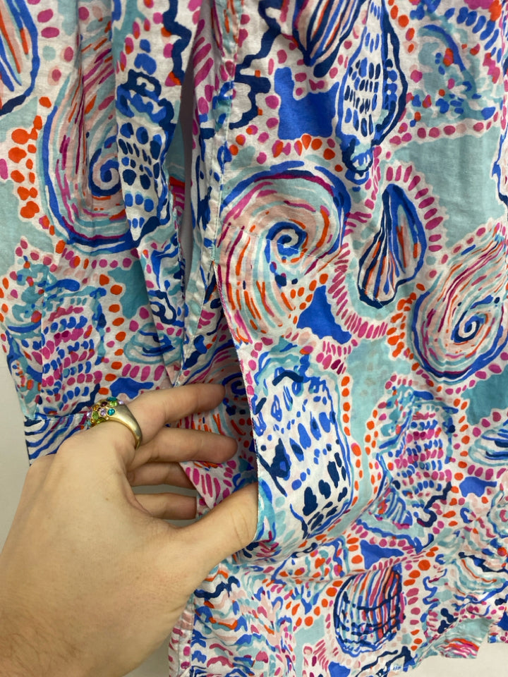 LILLY PULITZER Size M Aqua/Pink Orange/Blue Shells Button Up Ladies Coverup