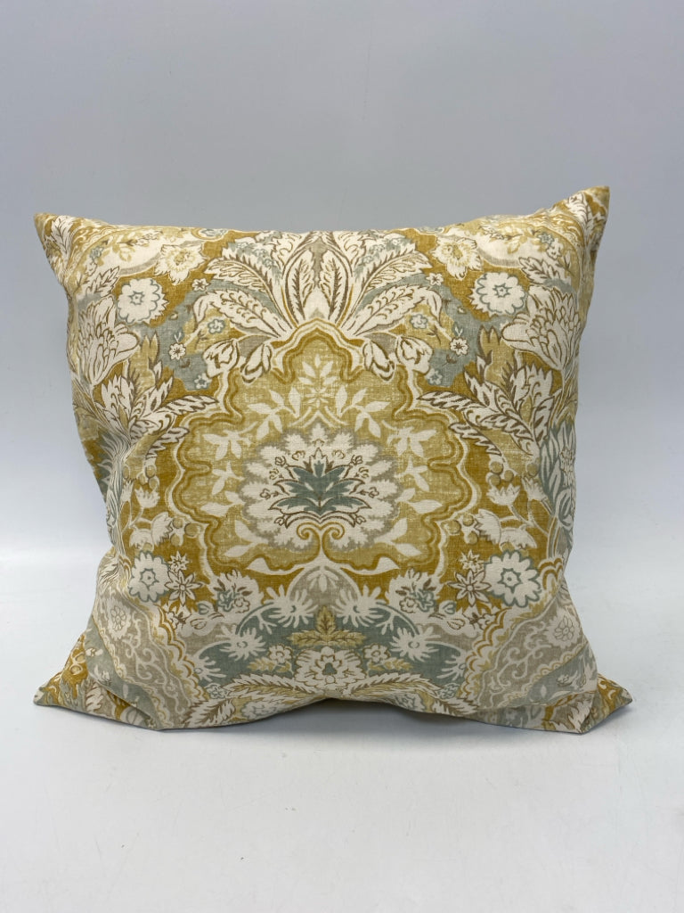 Pottery Barn Gold Sage/Cream Print Pillow