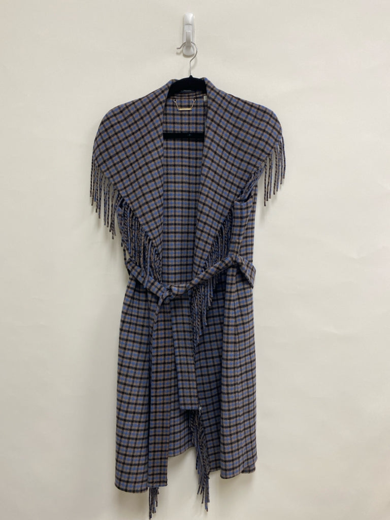 NWT Elie Tahari Size M Camel Blue Plaid Wool Blend Ladies Vest