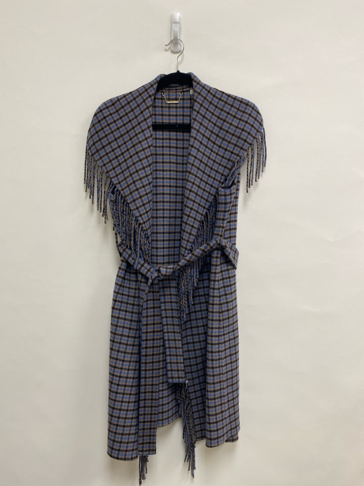 NWT Elie Tahari Size M Camel Blue Plaid Wool Blend Ladies Vest