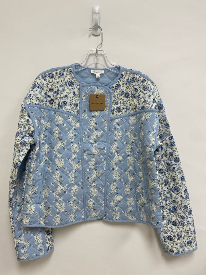 NWT blu pepper Size M Cream/Blue Green Floral Quilted Ladies Jacket