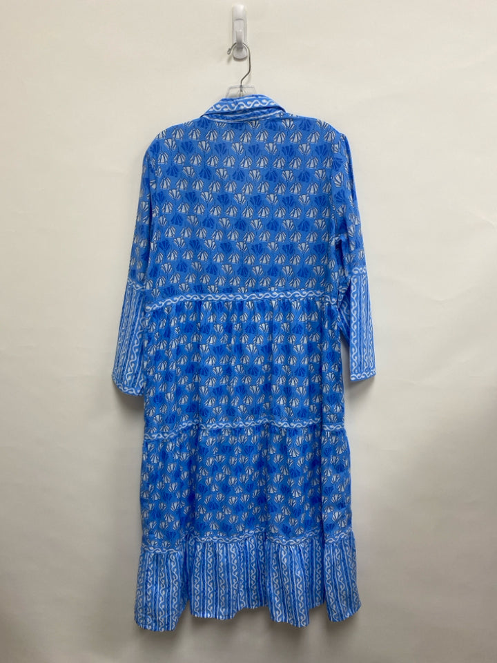 Size L Blue/White Assorted Print Button Up Cotton Ladies Dress