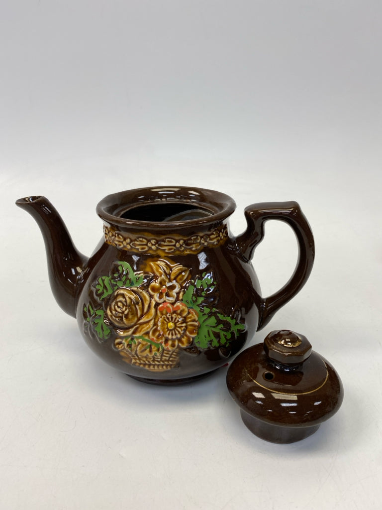 Brown Green/Multi Flowers Tea Pot