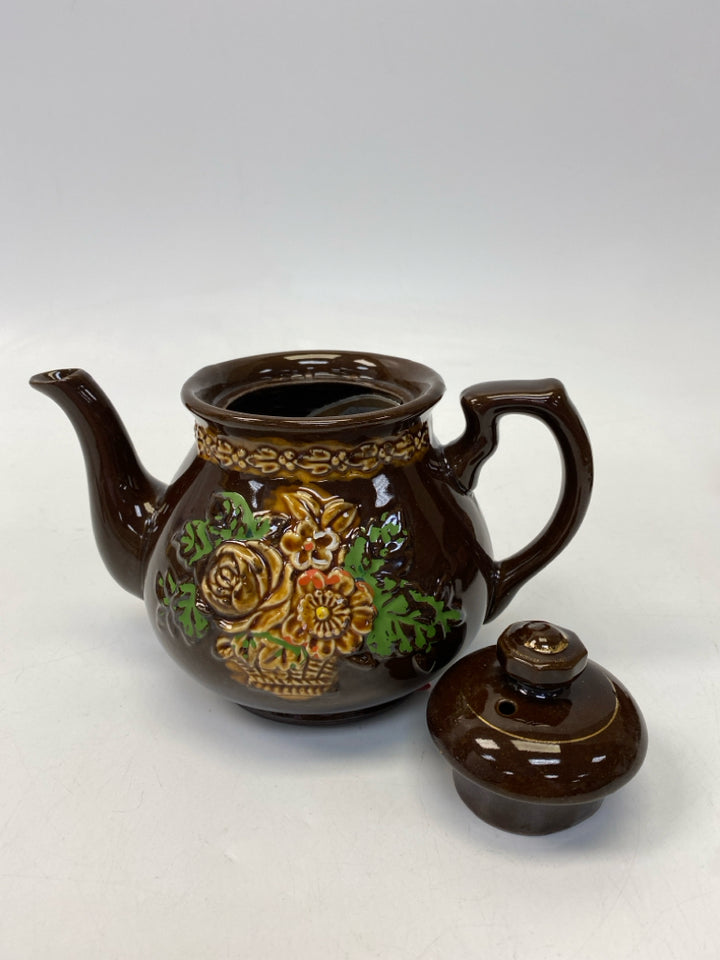Brown Green/Multi Flowers Tea Pot