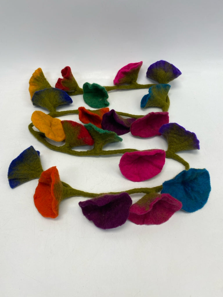 Green Multi Color Flowers Felt Garland/Greenery